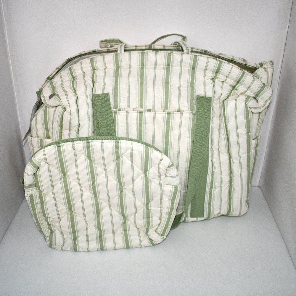 Edgehill Collection x Kristin Ellen Hockman Leo Green Stripe Weekender Bag #S54Q